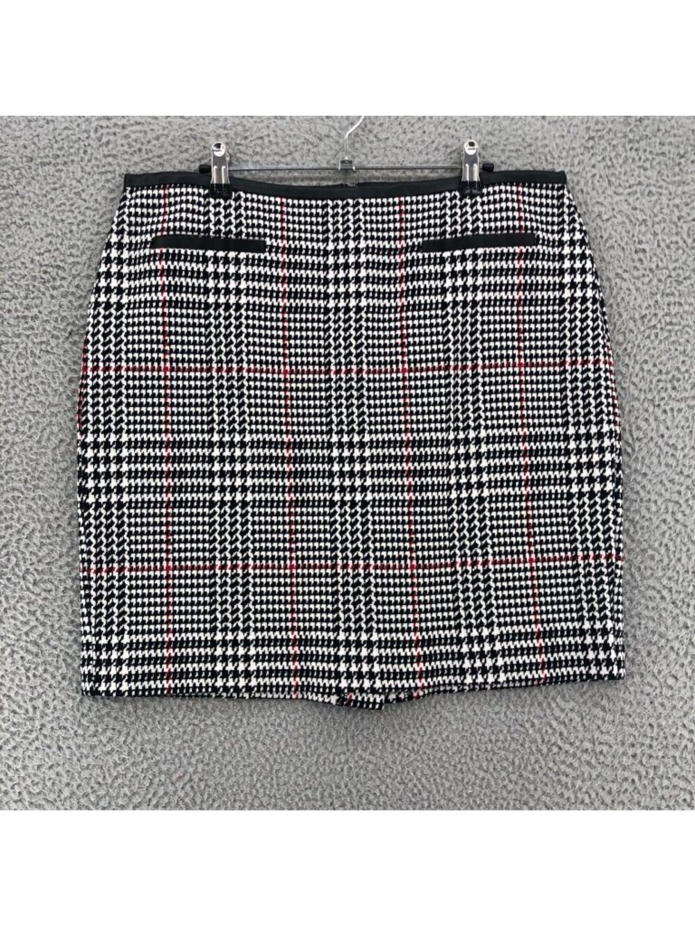 Talbots Skirt Women 16 Petite Black Houndstooth Mini Pencil Straight Office Work